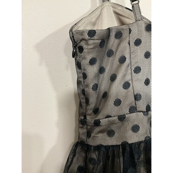 Fossil Womens Polka Dot Mesh Overlay Mini Dress S Black Beige Whimsygoth Retro - Picture 3 of 8